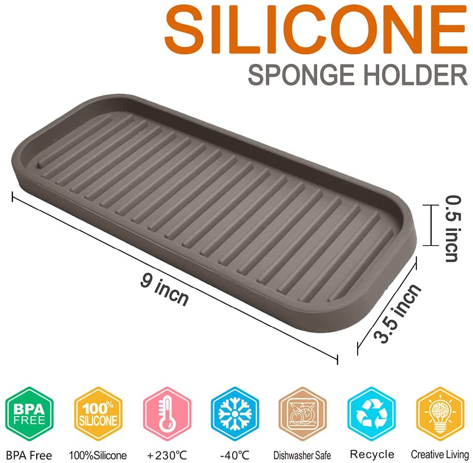 Silicone Sponge Holder Kitchen Sink Organizer Tray Dish Caddy Soap  Dispenser, Scrubber Spoon Holder,Dishwashing Accessories 2 Pack (Black)