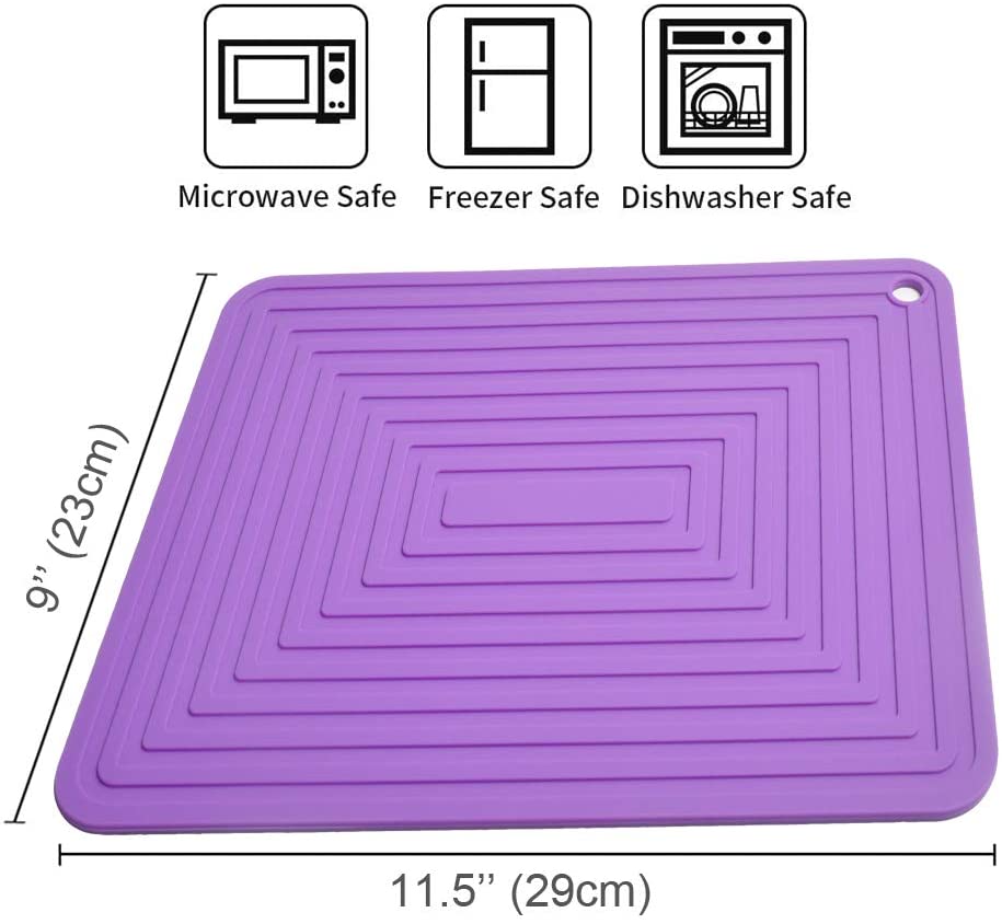 Large Silicone Trivet Mat for Hot Dishes/Heat Resistant pot holder, 12"x 9" Non Slip Thick Flexible Hot Pads for Kitchen Table set of 2